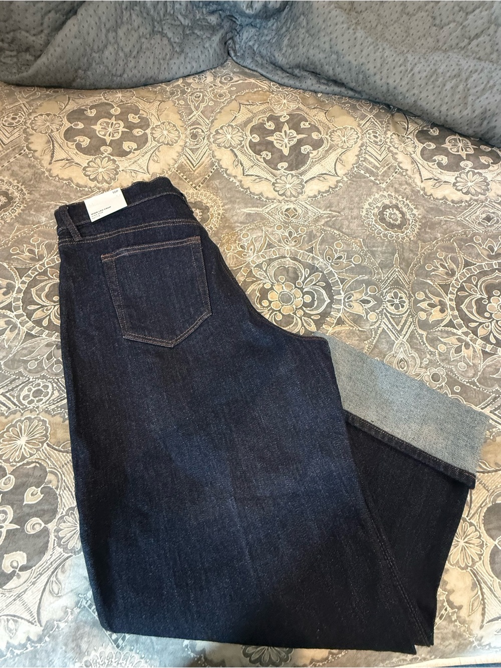 LOFT Wide Leg Crop High-Rise Jeans in Dark Blue Denim - Picture 3 of 3